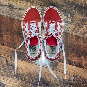 Red and white old skool checkered vans